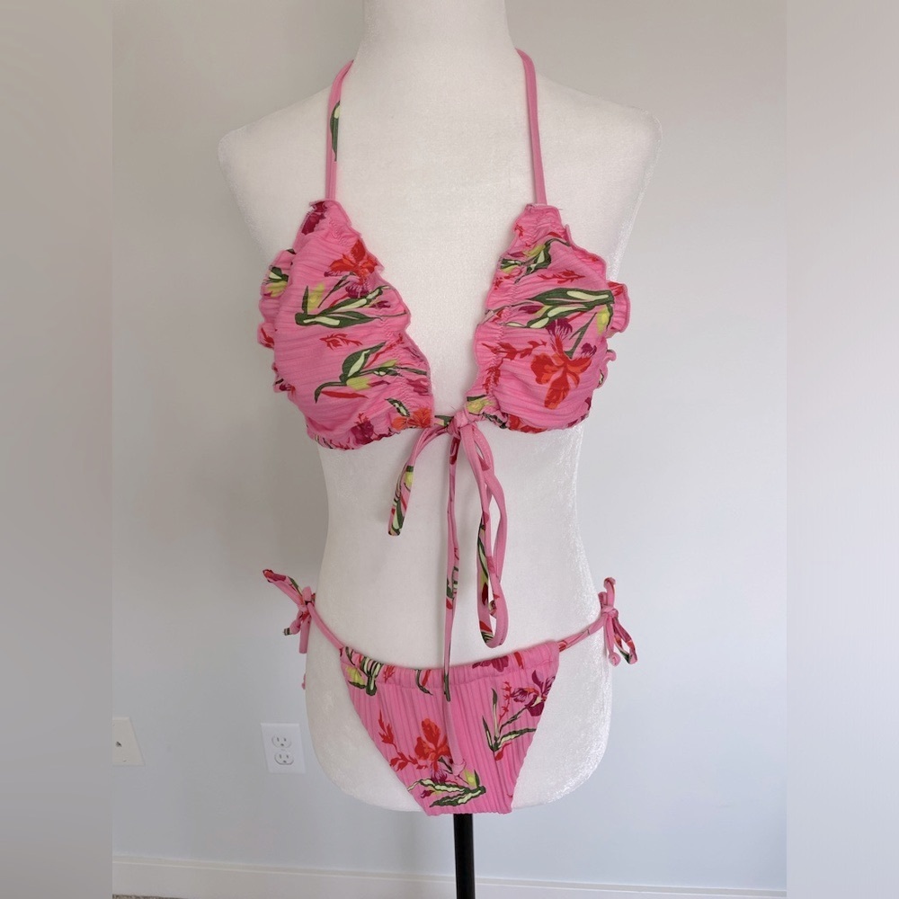 Shein Pink Hawaiian Floral Bikini Set - Size Medium